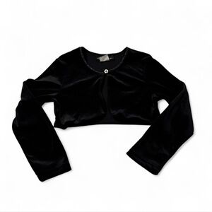 VTG‎ y2k Girls Medium Long Sleeve Velvet Shrug Dress Cover Black Flower Button